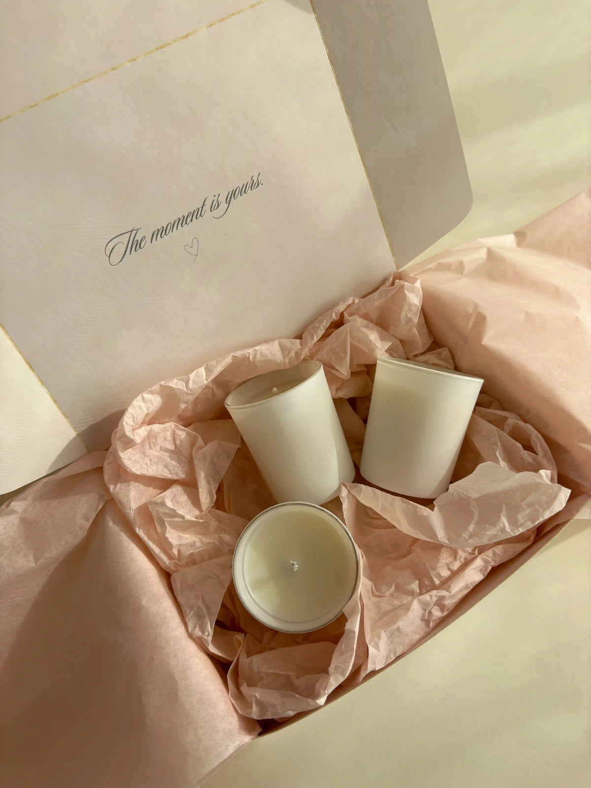Mia Soléa Candle Love Box with three scented candles, elegant packaging and curated playlist experience